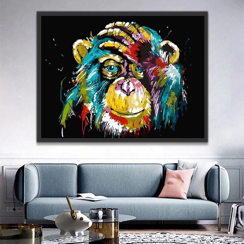 Chimpanzé Touchant la Tête Peinture par Numéros
