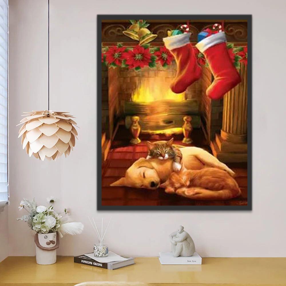 Chiot et Chaton de Noël Peinture par Numéros