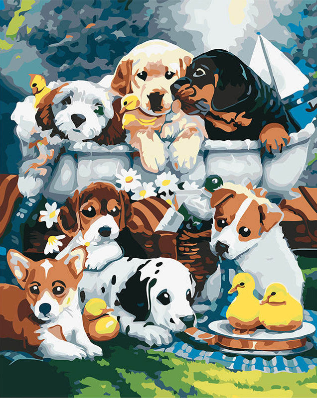 Chiots Adorables Peinture par Numéros