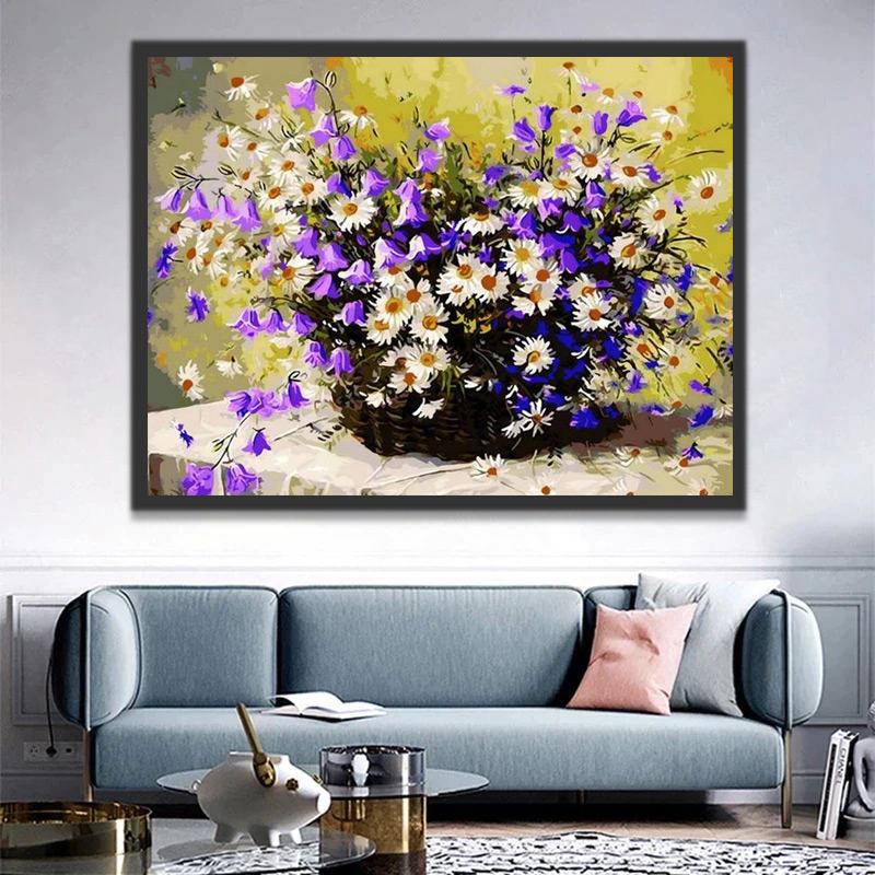 Chrysanthème Blanc et Fleurs Violettes Peinture par Numéros