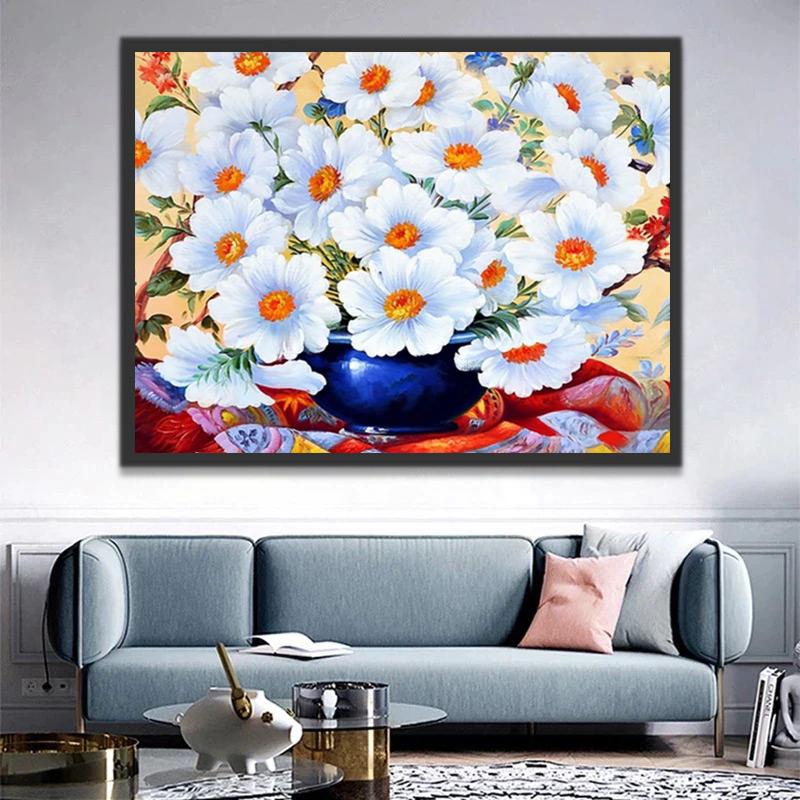 Chrysanthème Bleus Clairs Peinture par Numéros