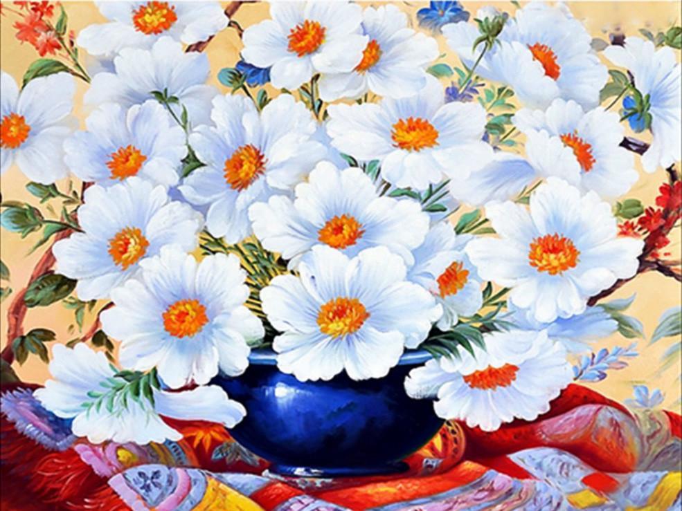 Chrysanthème Bleus Clairs Peinture par Numéros