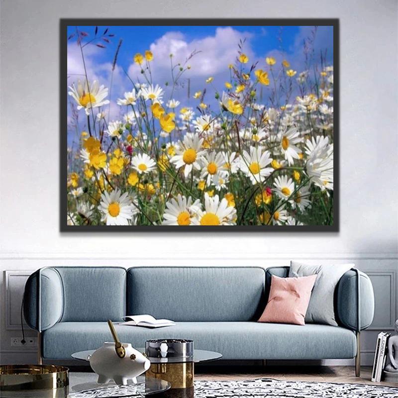 Chrysanthèmes Blancs et Jaunes Peinture par Numéros