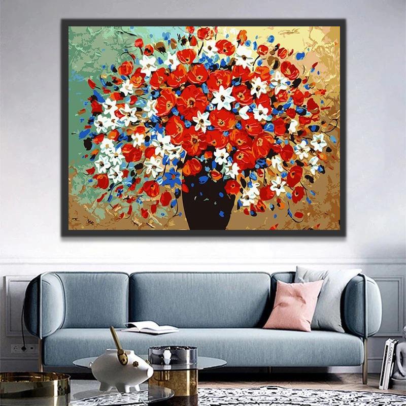 Chrysanthèmes Rouges et Blancs Peinture par Numéros