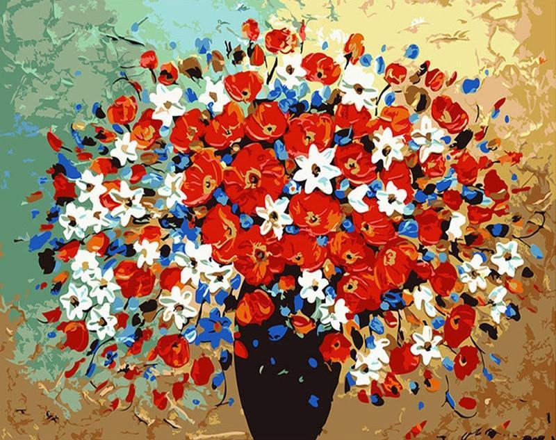 Chrysanthèmes Rouges et Blancs Peinture par Numéros