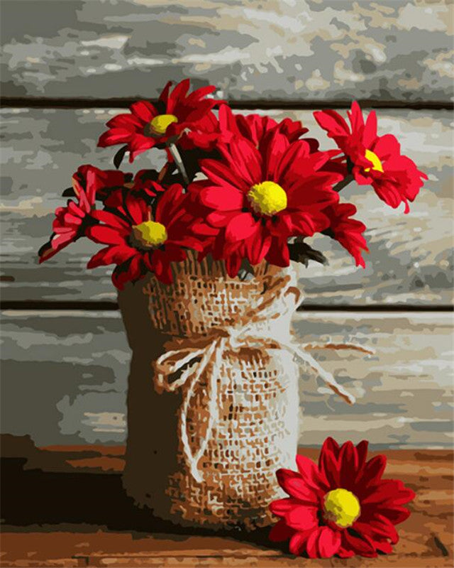 Chrysanthèmes Rouges Peinture par Numéros