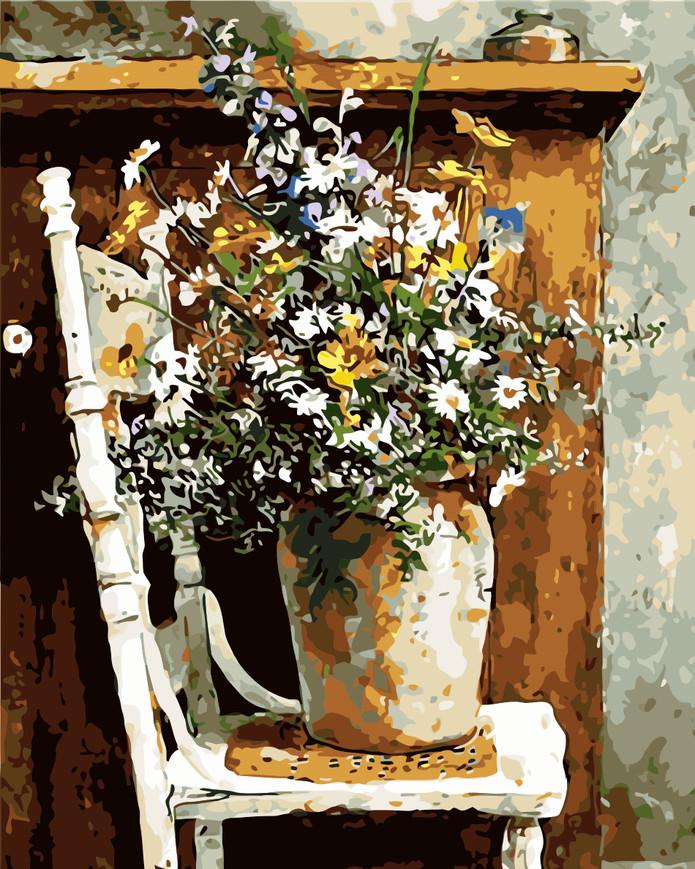 Chrysanthèmes Sauvages sur Chaise Peinture par Numéros
