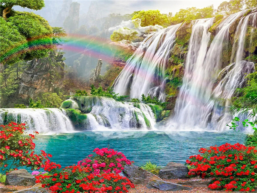 Chute d'Eau et Arc-en-Ciel Peinture par Numéros