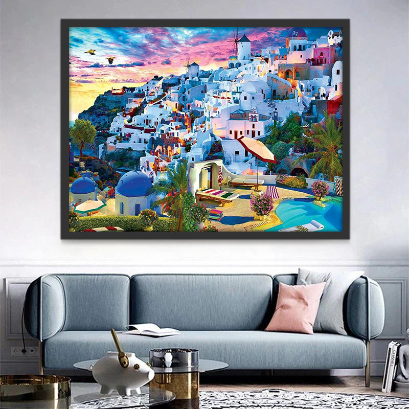 Cieux de Santorin de l'échelle de Couleur Peinture par Numéros