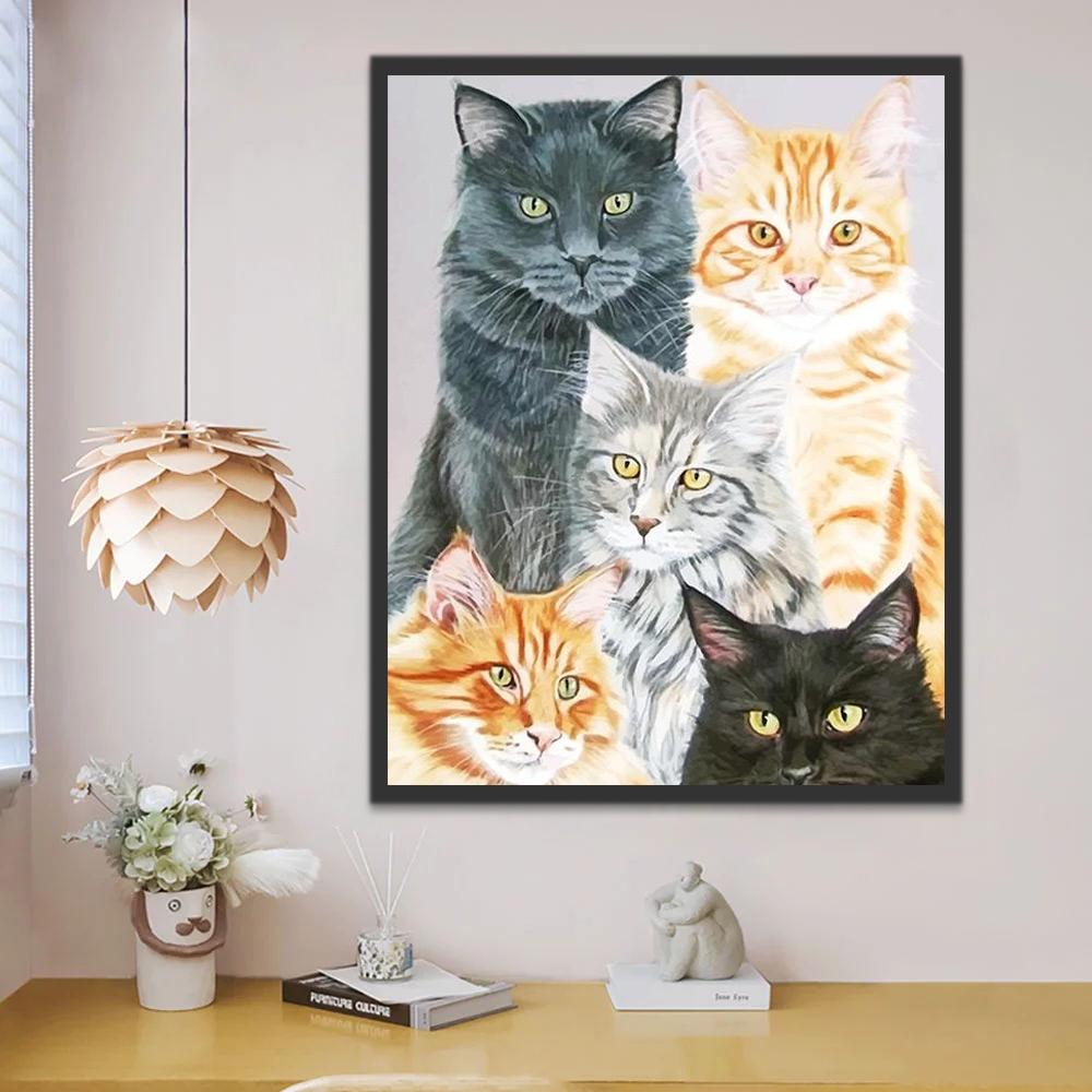 Cinq Chats Jolis Peinture par Numéros