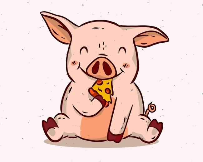 Cochonnet Mangeant de la Pizza Peinture par Numéros