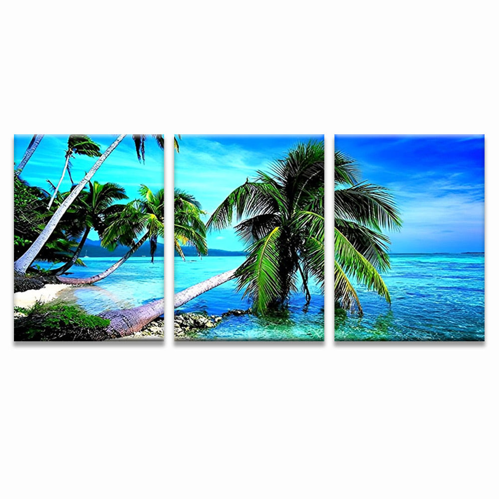 Cocotier et Mer 3 Partie Peinture par Numéros