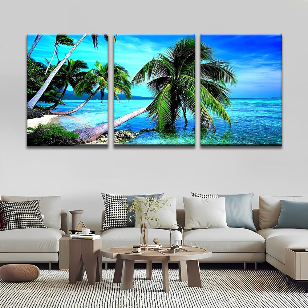 Cocotier et Mer 3 Partie Peinture par Numéros
