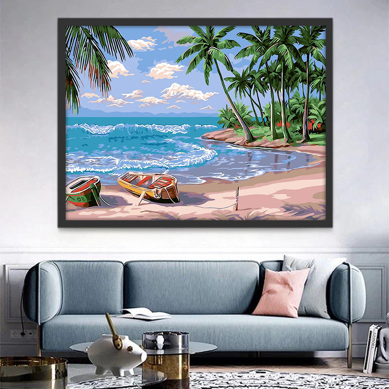 Cocotiers et Bateaux Peinture par Numéros