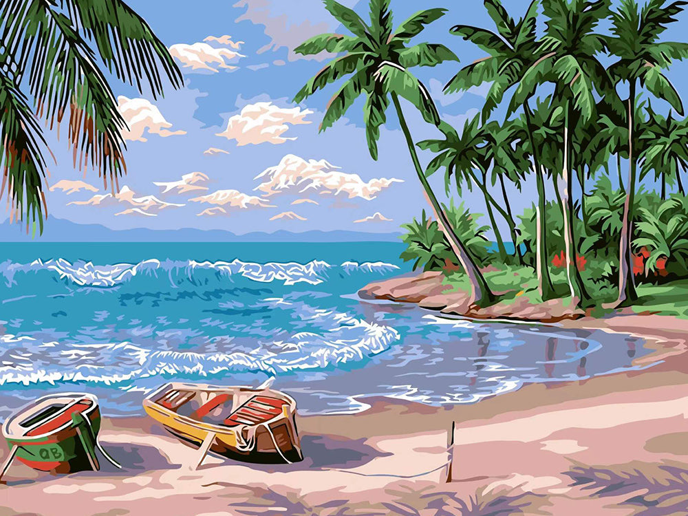 Cocotiers et Bateaux Peinture par Numéros