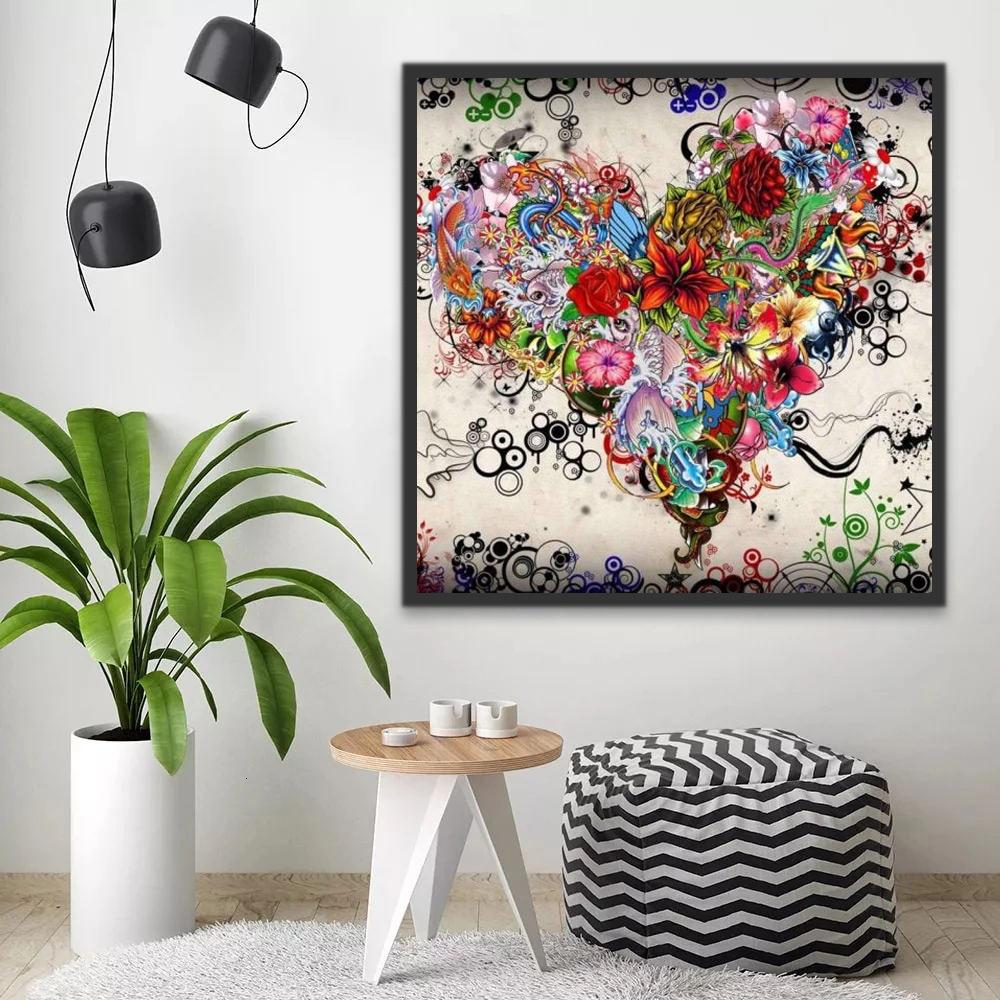Coeur de Fleurs Art abstrait Peinture par Numéros