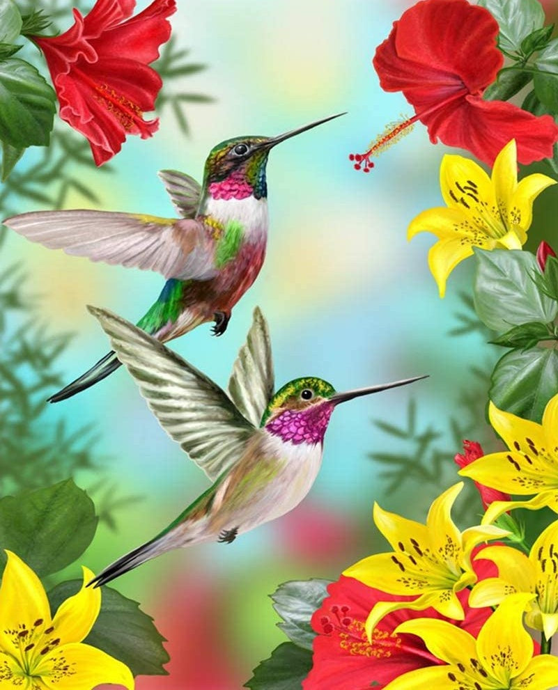Colibris et Ipomées du Nil Peinture par Numéros