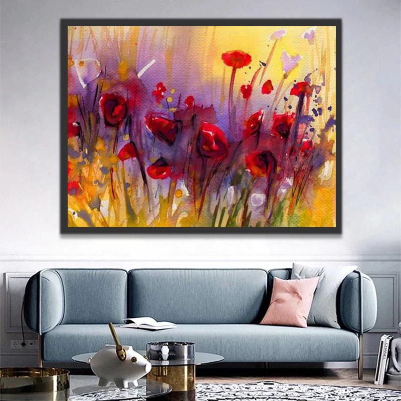 Coquelicot Roses Dessinés Peinture par Numéros