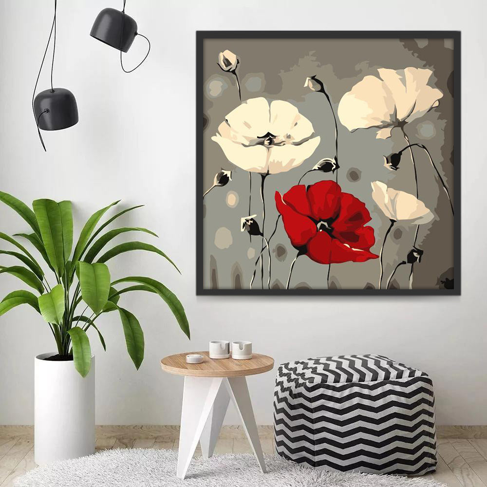 Coquelicots Blancs et Rouge Peinture par Numéros