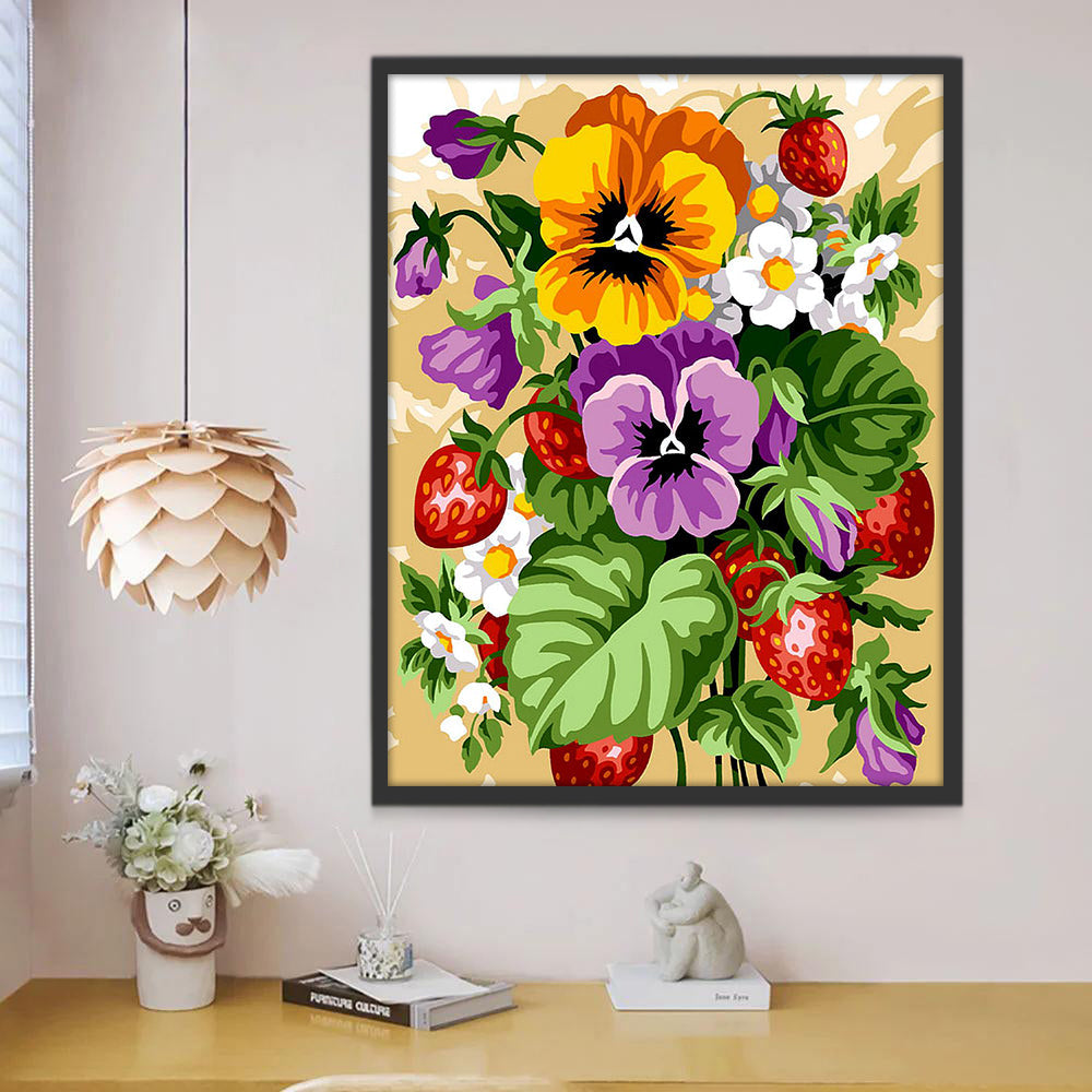 Coquelicots et Fraises Peinture par Numéros