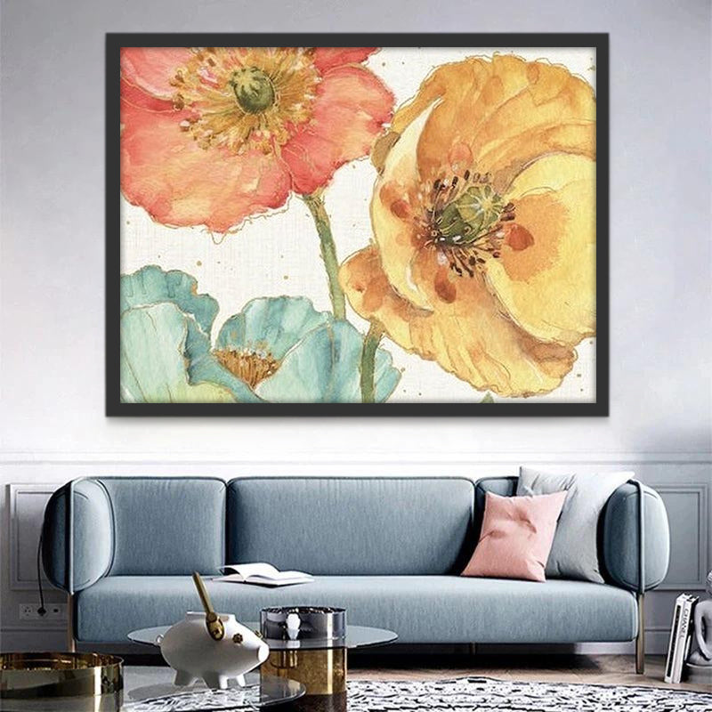 Coquelicots Rose et Jaune Peinture par Numéros