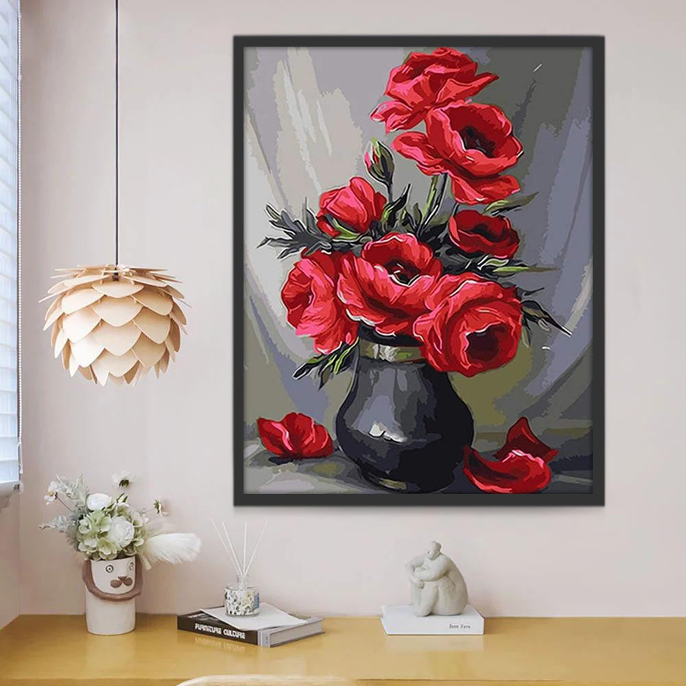 Coquelicots Rouges dans le Vase Noir Peinture par Numéros