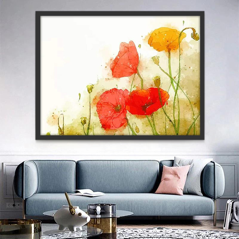 Coquelicots Rouges et Jaunes Peinture par Numéros