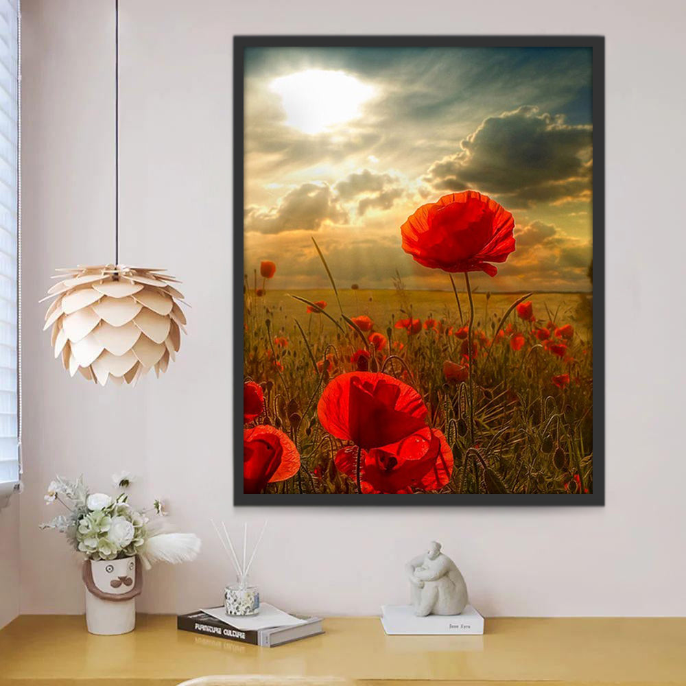 Coquelicots Rouges et le Soleil Peinture par Numéros