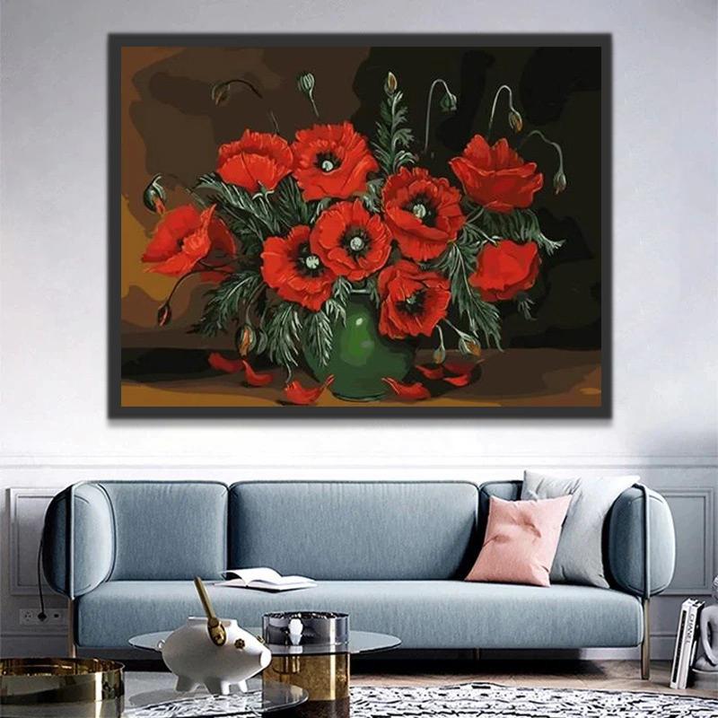 Coquelicots Rouges et Noirs Peinture par Numéros