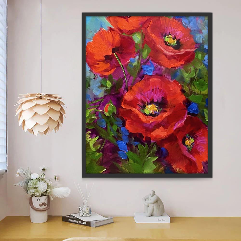 Coquelicots Rouges Vivants et Élégants Peinture par Numéros