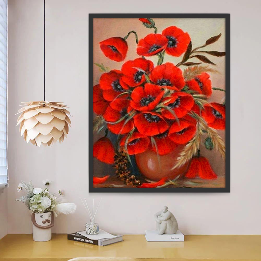 Coquelicots Rouges Vivants Peinture par Numéros