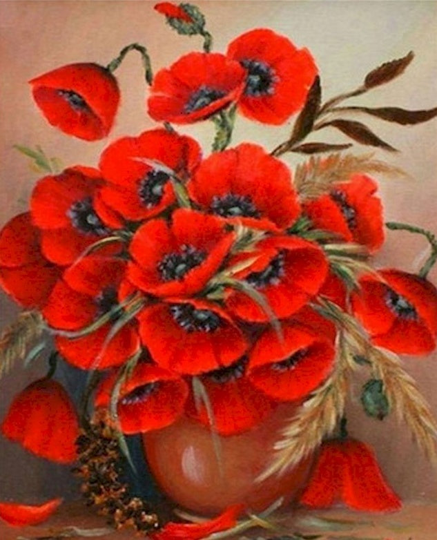 Coquelicots Rouges Vivants Peinture par Numéros