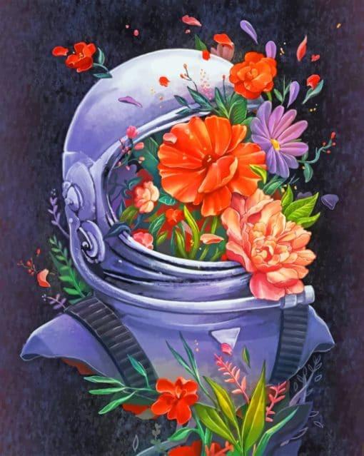 Cosmonaute et Fleurs Peinture par Numéros