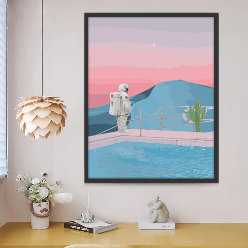 Cosmonaute et Montagnes Macaron Peinture par Numéros