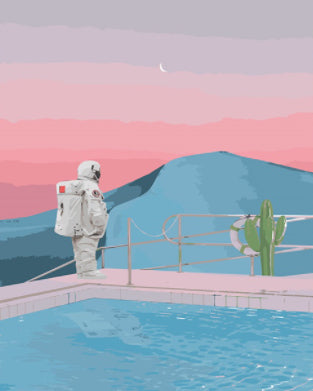 Cosmonaute et Montagnes Macaron Peinture par Numéros