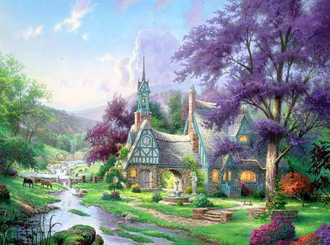 Cottage de la tour de l'Horloge Peinture par Numéros