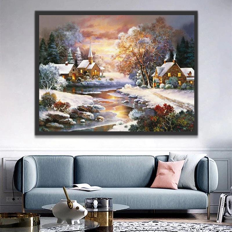 Cottage de Neige Peinture par Numéros