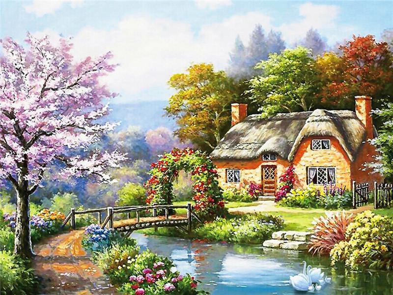 Cottage du Cygne Peinture par Numéros