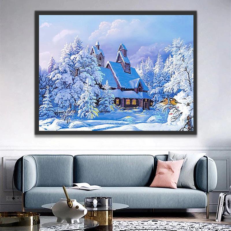 Cottage Neige Peinture par Numéros
