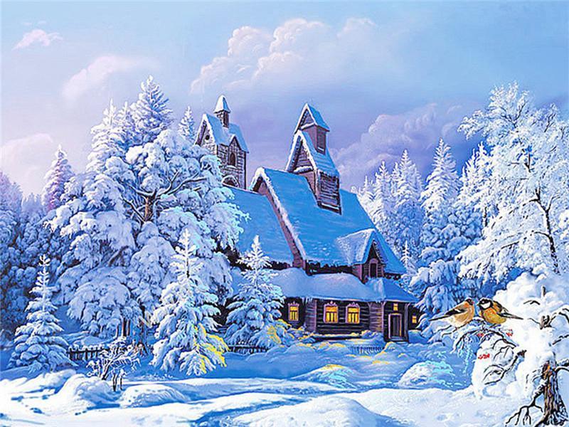 Cottage Neige Peinture par Numéros