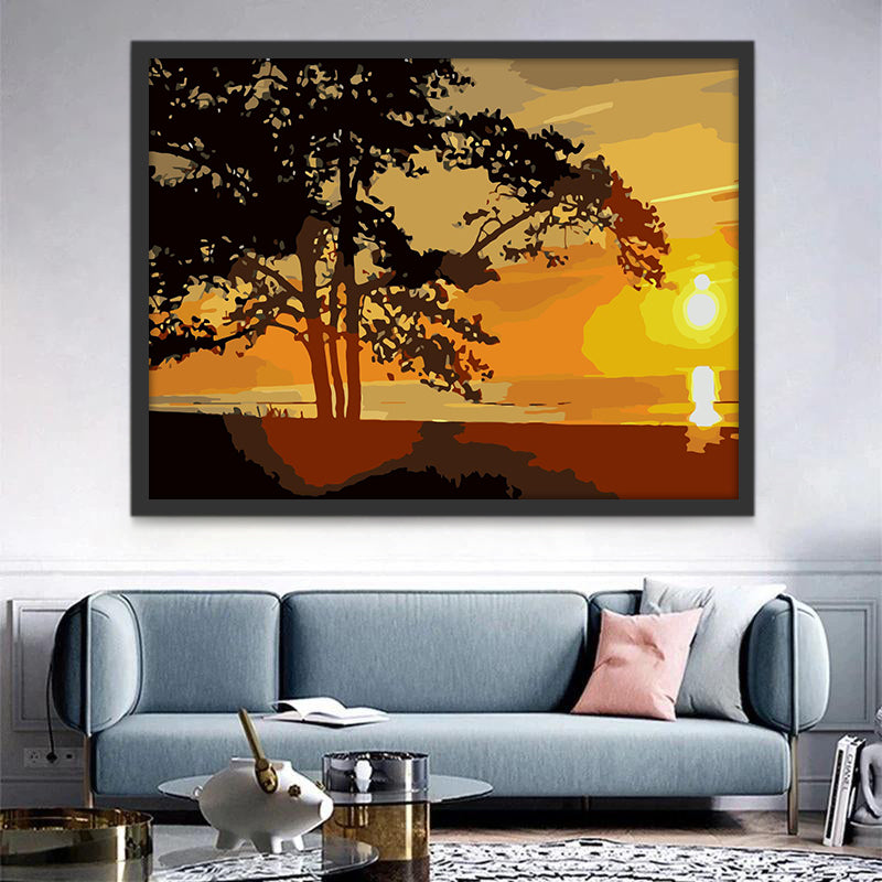 Coucher de Soleil au bord de la Rivière Peinture par Numéros