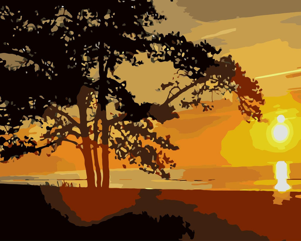 Coucher de Soleil au bord de la Rivière Peinture par Numéros