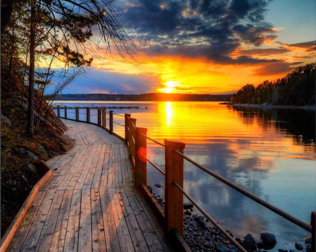 Coucher de Soleil et Lac Peinture par Numéros