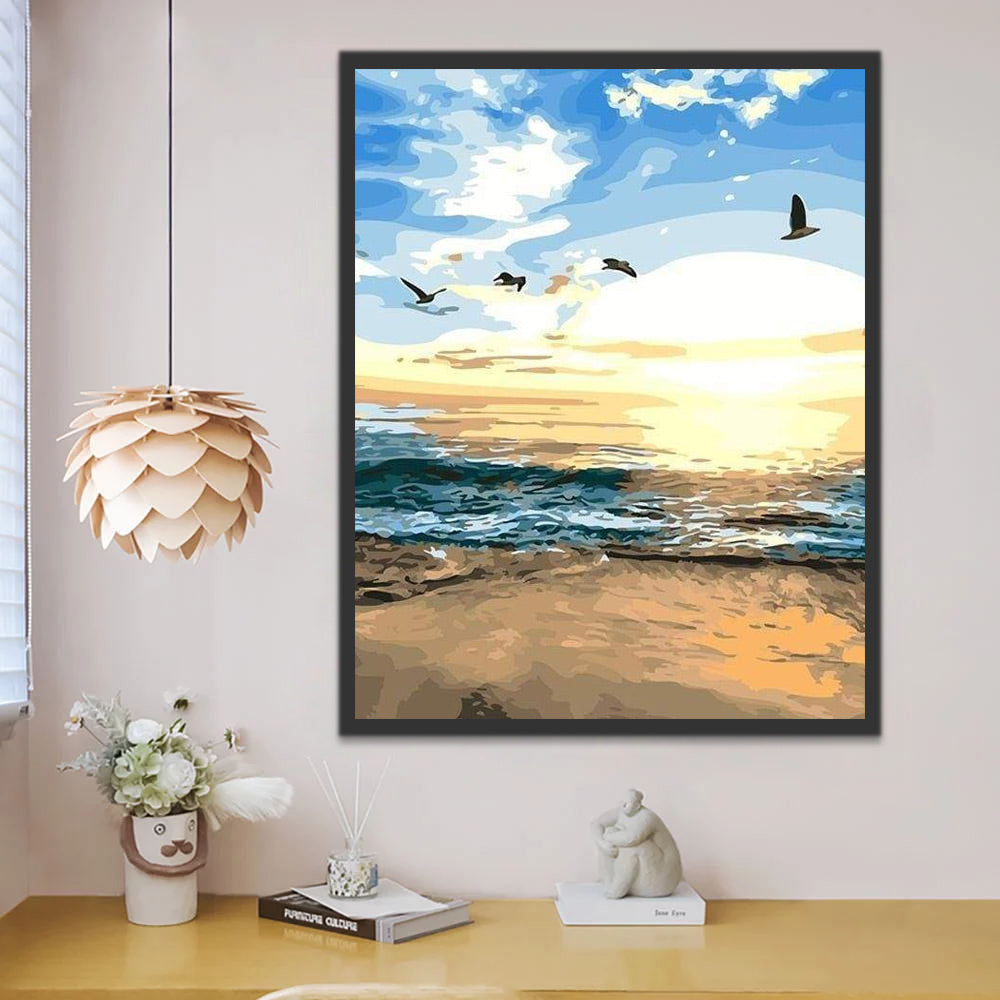 Coucher de Soleil et Plage Peinture par Numéros