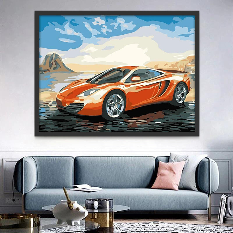 Coupé Rouge et Ciel Bleu Peinture par Numéros