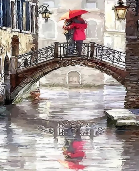 Couple amoureux sur le pont à Venise Peinture par Numéros