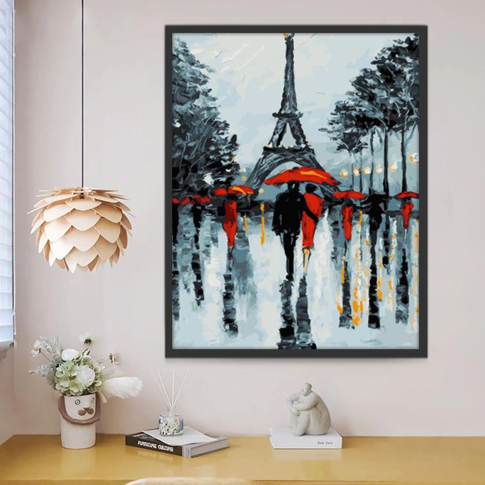 Couple avec Parapluie Rouge et Eiffel Peinture par Numéros