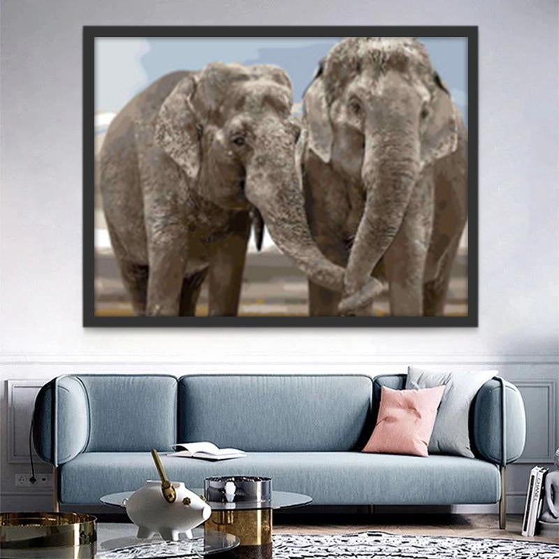 Couple d'Éléphant avec les Nez Touchés Peinture par Numéros