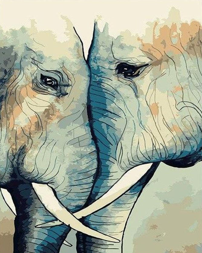 Couple d'Éléphant Triste Peinture par Numéros