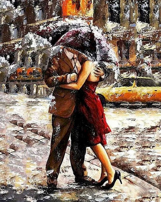 Couple dans la Neige Peinture par Numéros